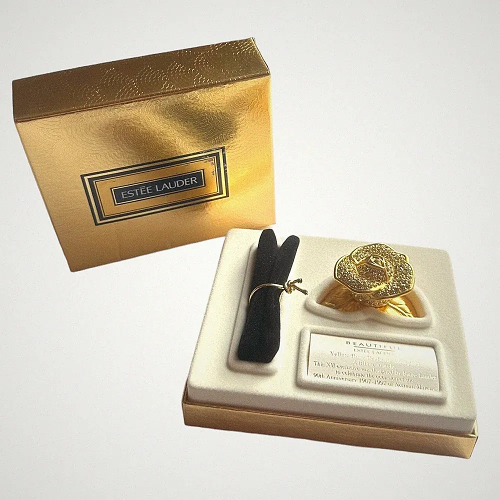 Estee Lauder Solid Perfume Compact 'Beautiful' Yellow Rose W/ Box-FULL