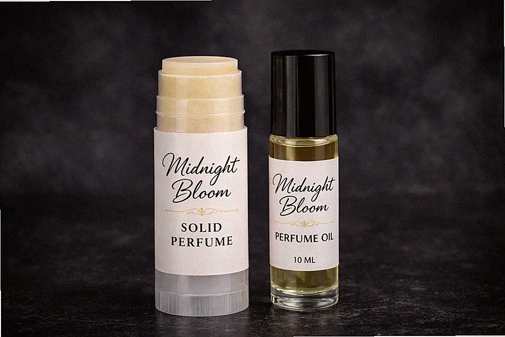 Midnight Bloom Perfume, Jasmine, Rose, Sandalwood Solid Perfume & Roll-On Oil